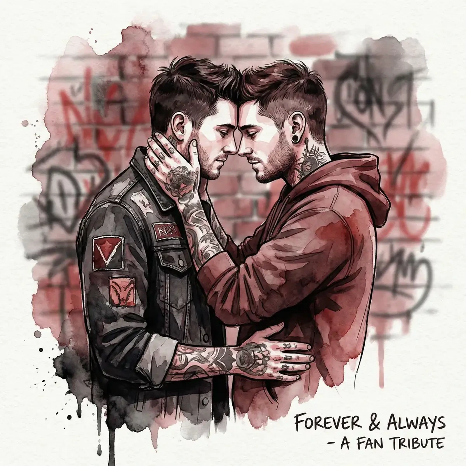 粉丝为 花臂夫夫 创作的水彩画 - 温情与力量